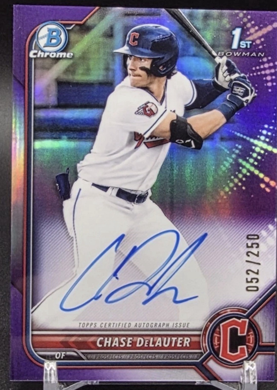 CHASE DELAUTER 2022 1st Bowman Draft Chrome Purple Refractor /250 Auto Guardians