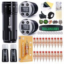 Dragonhawk Wireless Tattoo Gun Kit 7 Adjustable Strokes 2.44.2mm Cartridge Pe...
