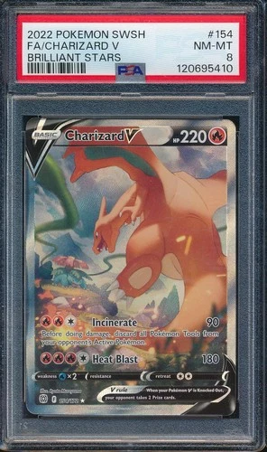 2022 Pokemon Sword & Shield 154 Full Art Charizard V Brilliant Stars PSA 8 -5410