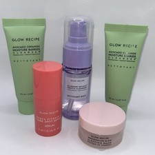 Glow Recipe 5-Piece Travel Size Skincare Set. Cleanser,Dark Spot,Sleeping Mask.