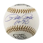 Pete Rose Reds Autographed Inscribed Gold Glove Logo Baseball PSA Holo