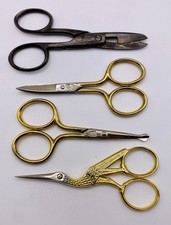 Vintage Lot Of 4 Sewing/Embroidery Scissors Germany   Stork Scissors Italy 