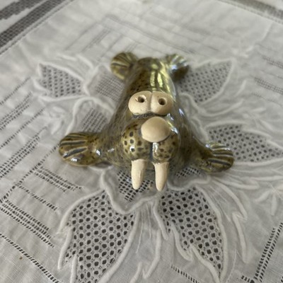 1973 Howdys Green Speckled 3D Walrus Clay Figurine   Made In Japan  Exclt!