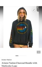 Aviator Nation Charcoal Multicolor Logo Pullover Hoodie Relaxed Fit L Women