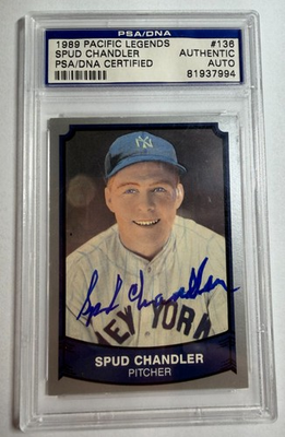 #ad 1989 Pacific Legends Spud Chandler #136 PSA DNA Auto Yankees Authentic $89.99