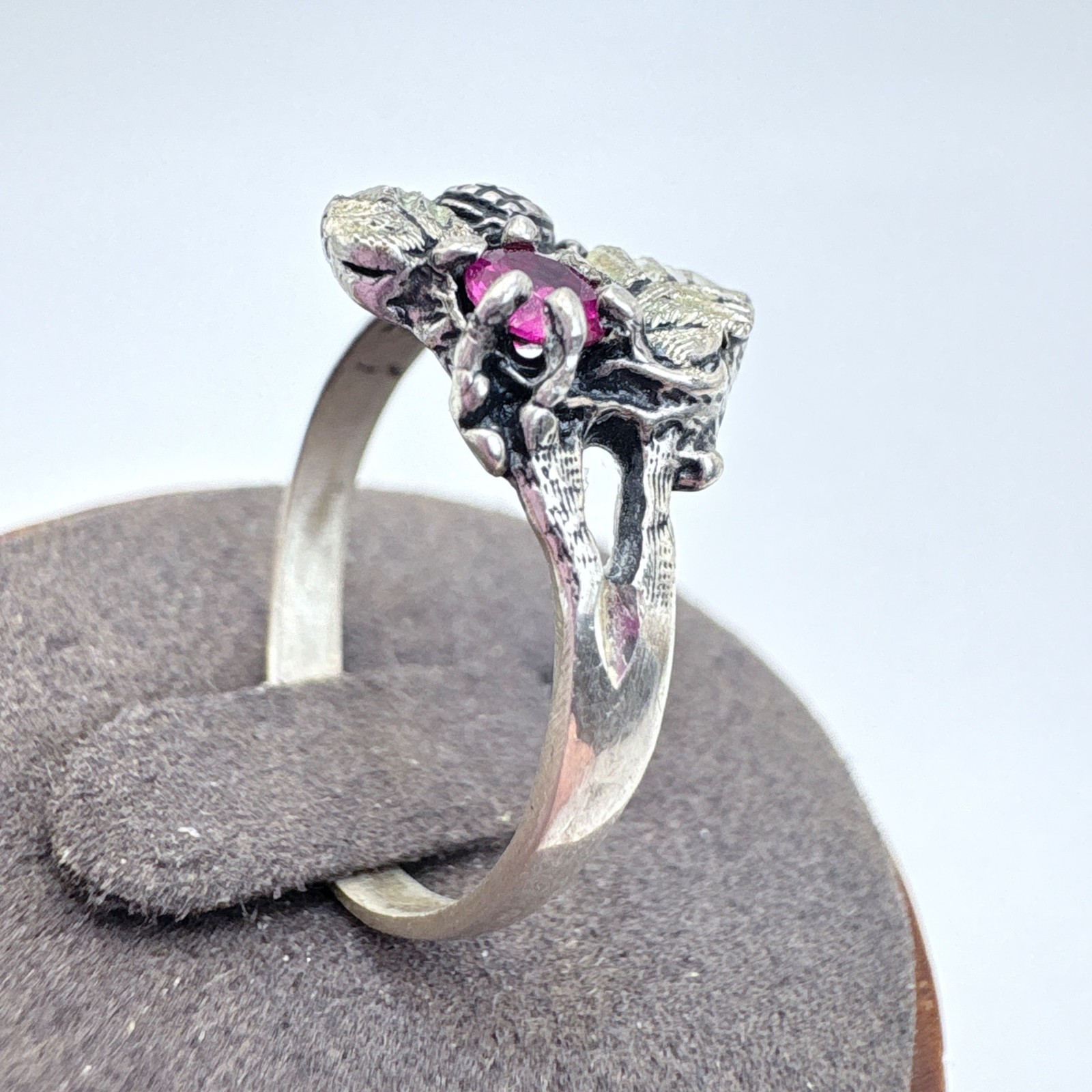 Sterling Silver 925 Ruby Prong Set Leaf Floral De… - image 3