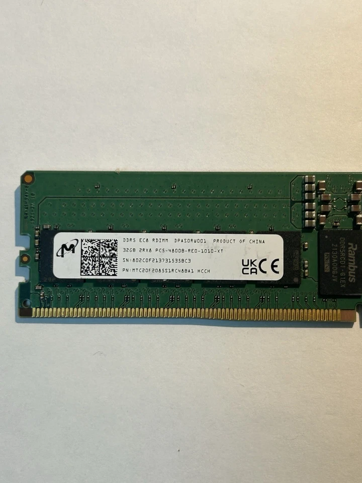 Micron MTC20F2085S1RC56BA1 32GB 2Rx8 PC5-4800 DDR5 EC8 RDIMM Server RAM - Image 2 of 4
