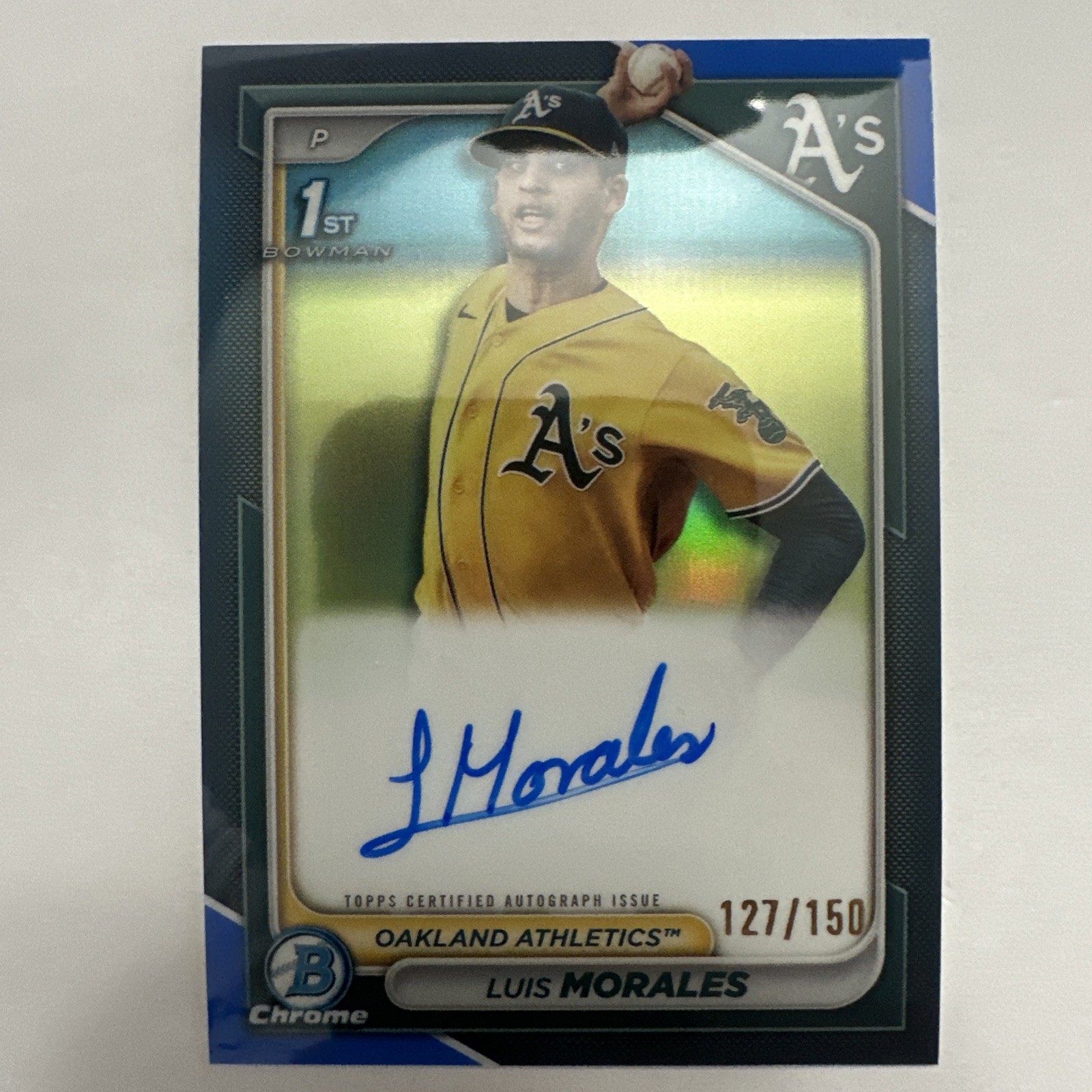 2024 LUIS MORALES 1st Bowman Chrome True Blue Refractor Auto #’d /150 CPA-LM A’s