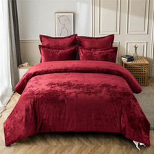 Distressed Velvet Comforter Set, 5 Pieces Burgundy Red Queen, Distressed Velvet