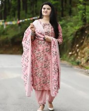 Floral Printed Women Ethnic Kurta Set Indian Designer Kurti Pant Dupatta Set