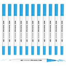 12Pack Dual Brush Markers, Blue Watercolor Fine and Brush Tips Pens