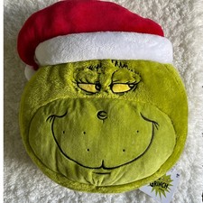 Dr. Seuss The Grinch Christmas Decorative Green 18" Round Green Pillow NEW