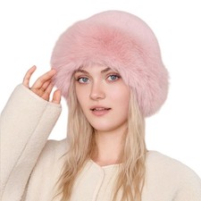 Faux Fur Trimmed Beanie Hats for Women Girls Russian Style Furry Winter Bucke
