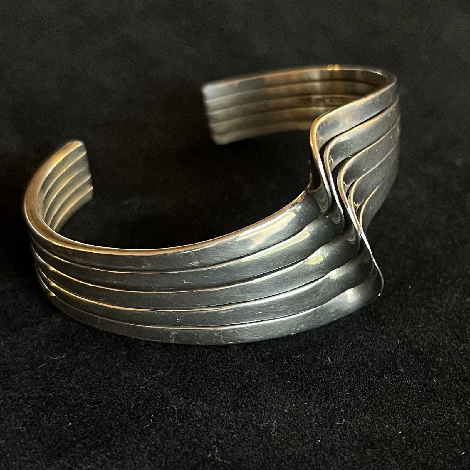 Sterling Silver Signed Wave Cuff Bracelet Modern … - image 4