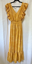 Express Yellow Ruffle Sleeve Maxi Dress S Boho Tiered V Neck Smocked Waist Long
