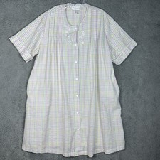 Vintage Miss Elaine Women s 1X Snap Front Pastel Plaid Seersucker House Coat