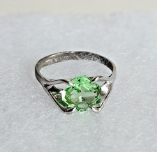 Vintage Green Art Glass Ring  Sterling Silver  Espo Style  Size 6