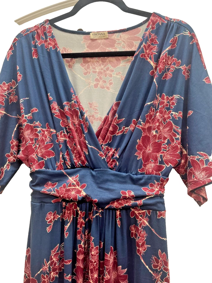 Kiyonna Plus Maxi Dress Vienna Blue Red Cherry Blossom Print Curvy Size 0X - Image 4 of 4