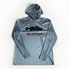 Simms Fishing Hoodie Mens Medium Gray Lightweight Performance Solar Flex Logo