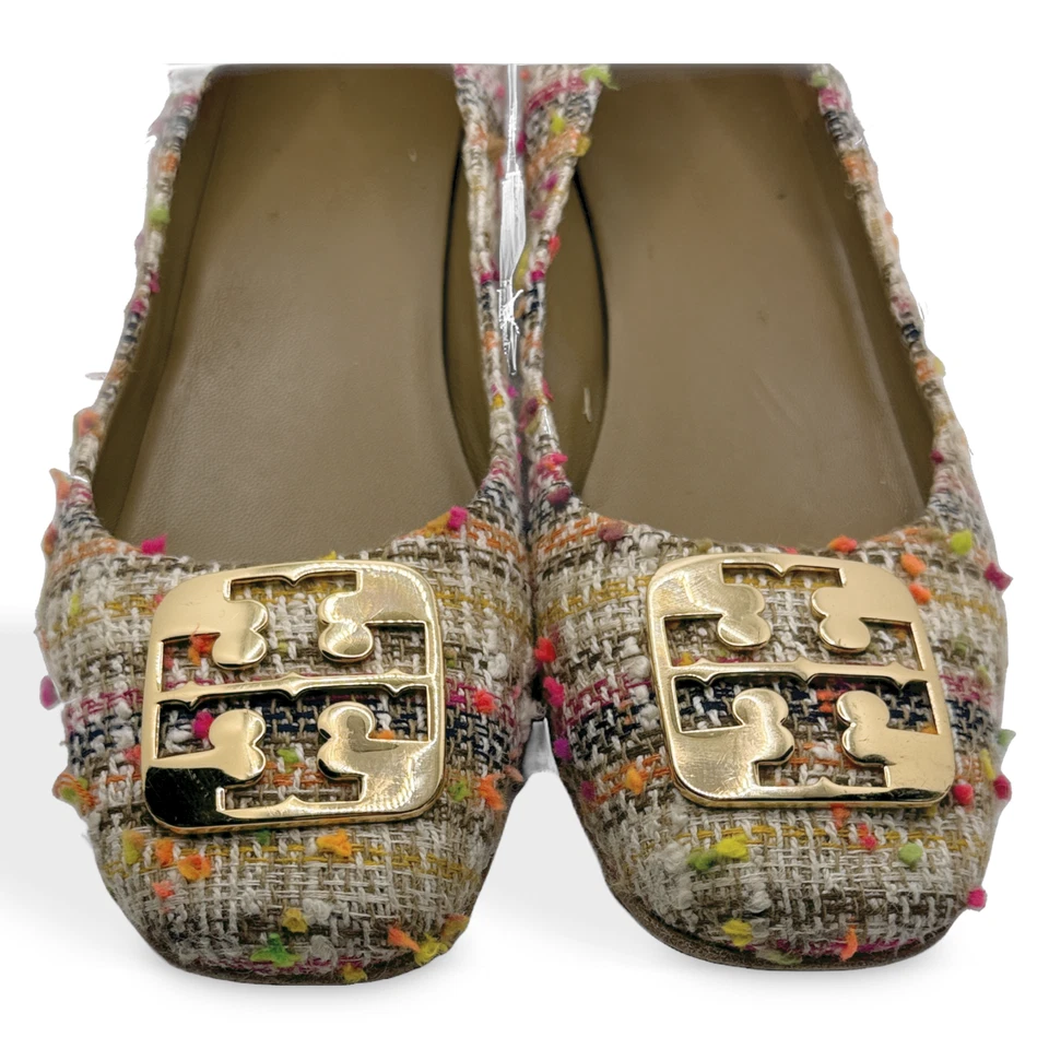 🌸Planos de tweed multicolores de ballet Tory Burch Georgia rosa azul verde para mujer Foto 3 de 4