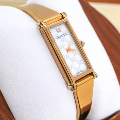 Gucci Quartz Wristwatch 1500L White Shell GG Shima 2912 Vintage wrist 16cm