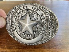 Vintage Metal The State of Texas Star Flags Large Belt Buckle Silver Tone USA NL
