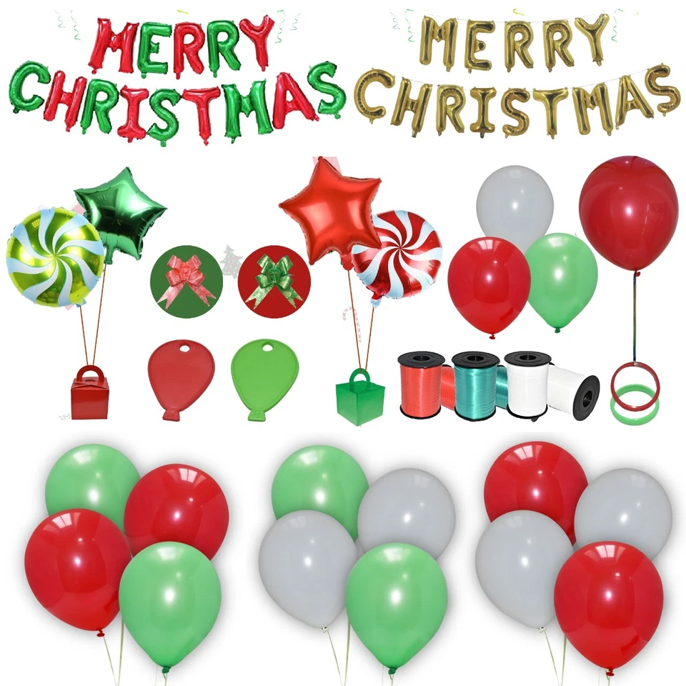 Merry Christmas Latex Plain Balloons Red & Green Xmas Birthday Party Decor UK - Image 2 of 4
