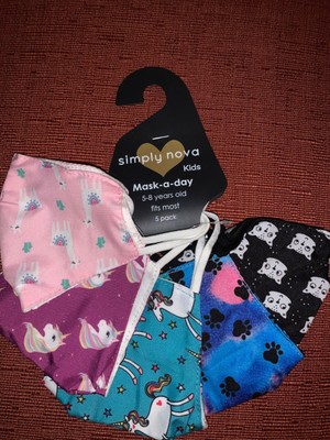 Simply Nova Mask-a-day 5 pack non medical reusable face masks KIDS 5-8 yrs old