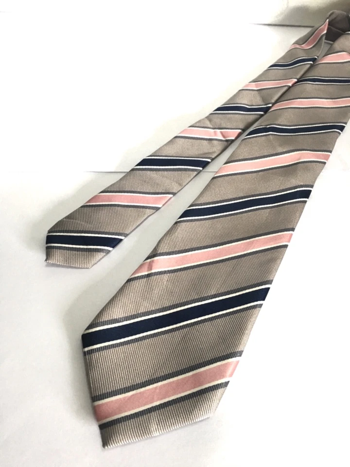 Authentic FILA Striped Design On Silver 100% Silk Necktie Tie - Image 4 of 4
