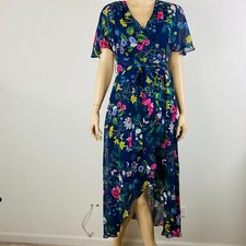 Eliza J Blue Floral Print Asymmetrical Front Faux Wrap Belted Maxi Dress 4