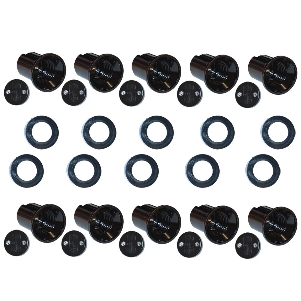 10 x Illu Fassung E27 + Dichtung flach für Lichterkette Flachbandkabel H05RNH2-F