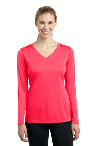 Sport-Tek LST353LS Womens Long Sleeve Dri-Fit PosiCharge V Neck Workout T-Shirt - Picture 8 of 17