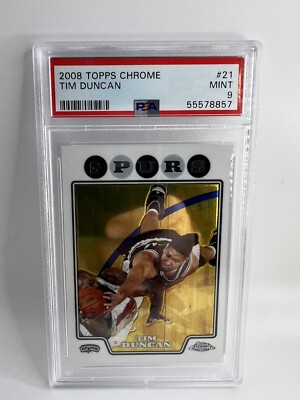 2008-09 Topps Chrome Tim Duncan #21 PSA 9 Spurs Basketball Card Rare SP