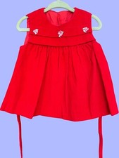 VINTAGE RETRO BABY GIRLS RED VELVET DRESS SIZE 9/12 MONTHS