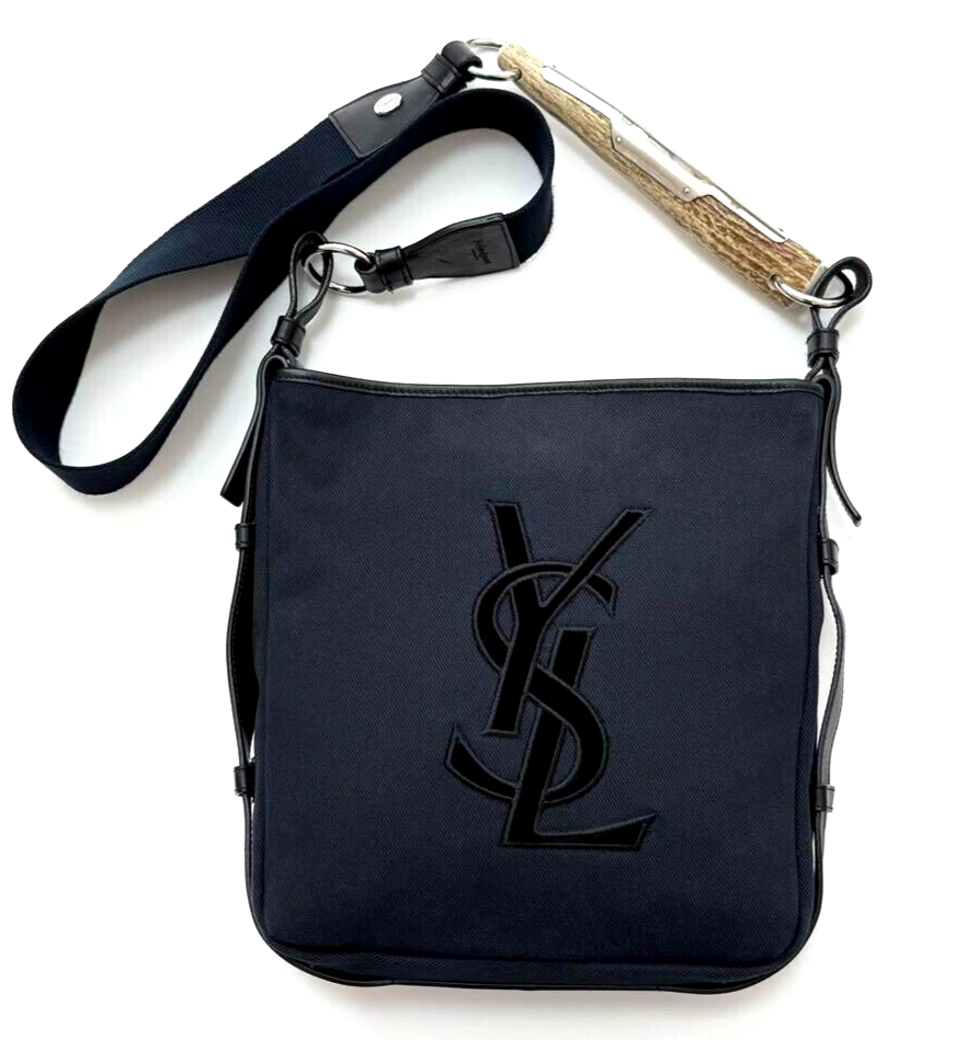 Borsa a tracolla Yves Saint Laurent Mombasa borsa a mano tela pelle nera 135208