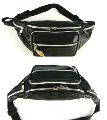 Damen Bauchtasche sehr weiches echtes Leder schwarz 5 Nebentaschen Reißverschluß