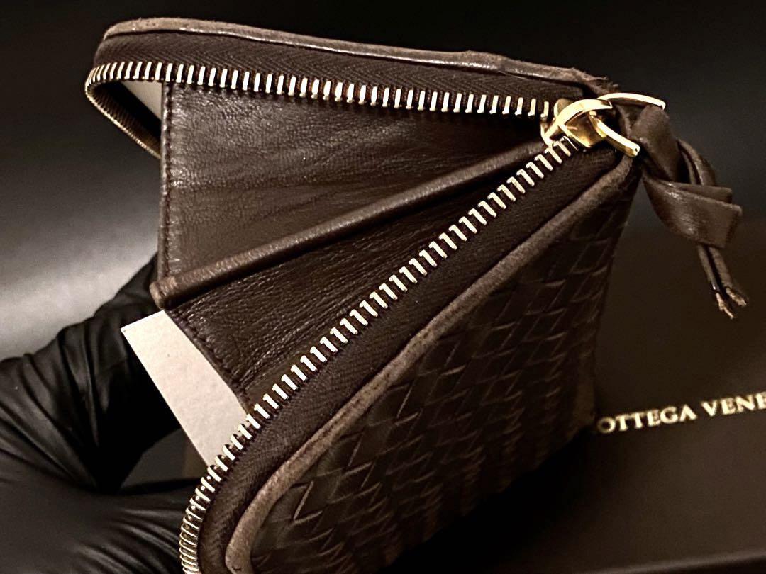 Bottega Veneta Wallet Zip Around Intrecciato Dark Brown With