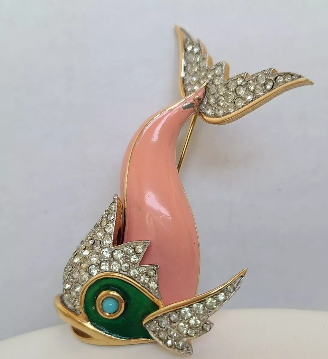 Vintage JOMAZ Joseph Mazer Enamel & Rhinestones Fish Brooch