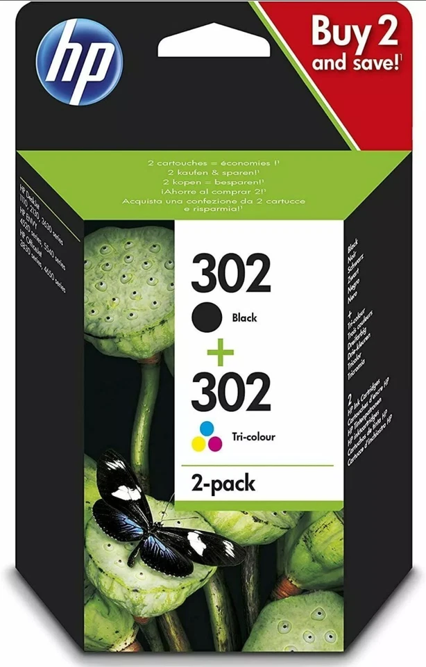 302 BIPACK. HP CARTUCCIA ORIGINALE  NERO + COLORI X4D37AE NUOVA