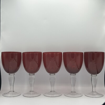 Cranberry Red Hand blown Wine Glass set of 5 Water Goblets