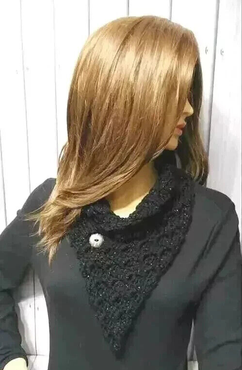 Handmade black metallic sparkle crochet cowl scarf with buttons USA