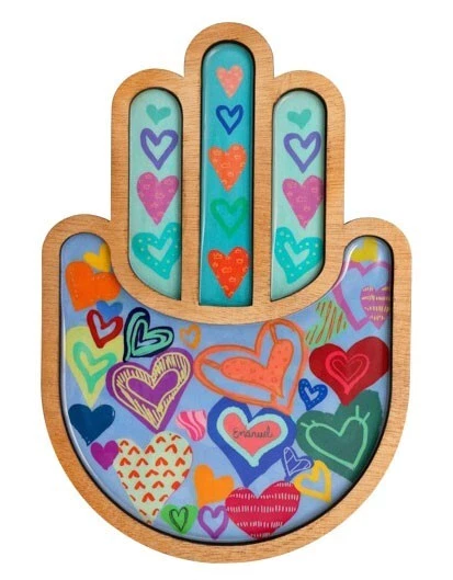 Wall Hanging Hamsa with HEARTS - Hand Made in Israel Judaica Jewish Art
