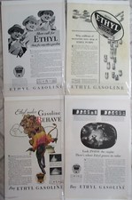 LOT 8 VINTAGE ETHYL GAS STATION ADS ADVERTISING 1930's NATIONAL GEOGRAPHIC