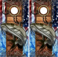 Catfish Hooks American Flag LAMINATED Cornhole Wrap Bag Toss Skin Decal Sticker