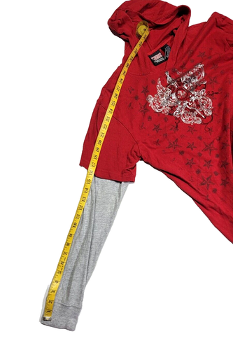 Point Zero Skull Sword Graphic Hooded Thermal-Sleeve Streetwear Red Shirt Men XL - Picture 4 of 9