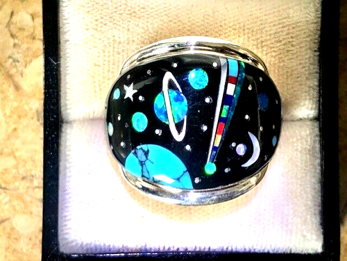 BIG NASA Space Dome celestial Men's Opal ring 10 Space Exploration Sterling T - Picture 2 of 13