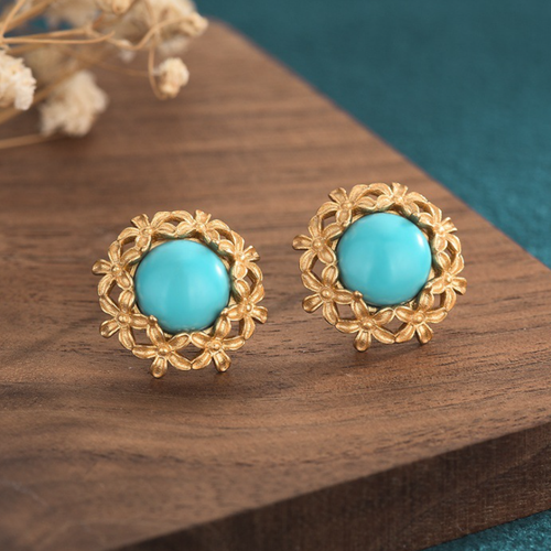 Vintage Gold Plated Turquoise Inlay Earrings Elegant Studs Classic Jewelry gift eBay