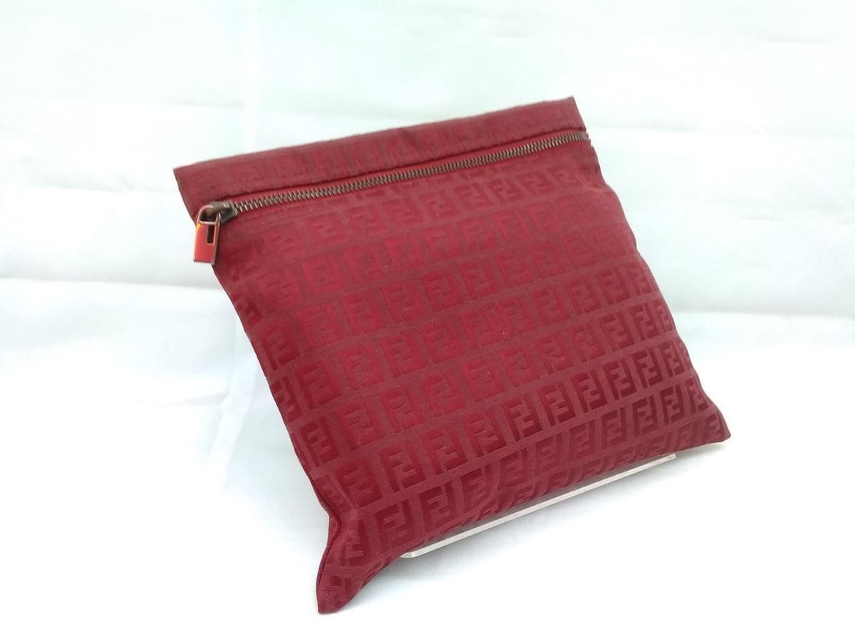 Authentic FENDI Zucca Zucchino Pouch Red Canvas Vintage Italy F/S