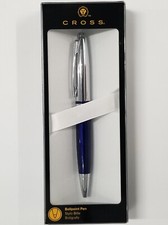 Cross Calais Chrome And Blue Ballpoint Pen AT0112-3 Brand New 