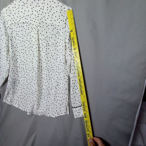 Who What Wear White Sheer Black Polka dot Blouse Button Up NWT XS Long Sleeve - Picture 6 of 12